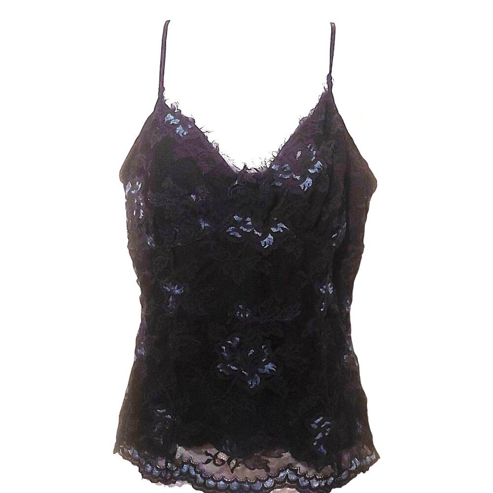 Kay Celine Black/Blue Lacy Grunge, Goth, Rocker Coquette Y2k Tank